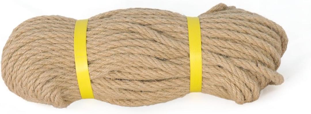 Jute Rope 1/4in100ft Natural Material Heavy Duty Jute Rope Twisted for Indoor Outdoor Crafts, Nautical, Tug of War, Railing, Hammock, Swing, Gardening