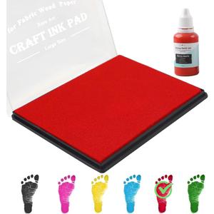 5"x4'' Large Ink Pad Washable Stamp Ink Pad for Baby Footprint Handprint with 30ml Premium Refill Ink (Red)