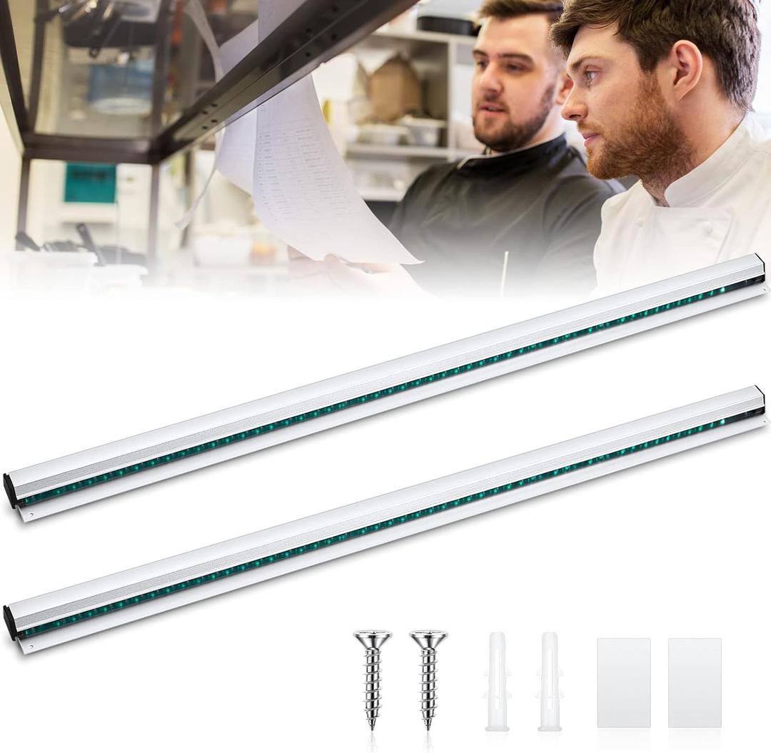 Irenare 2 Pcs Ticket Holder for Restaurants 36/48/60" Ticket Check Rack Order Holder Rail Display Slide Rack for Commercial Kitchens Cafes Pubs Bars Display Paintings Posters Charts (36 Inch,Silver)