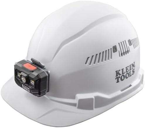 Klein Tools 60113RL Hard Hat, Rechargeable Headlamp, Vented, Cap Style, Padded Self-Wicking Odor-Resistant Sweatband, White