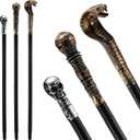 Chivao 3 Pcs Halloween Walking Cane Egyptian Snake Staff Skull Prop Stick Pimp Cane Pharaoh Cosplay Costume Accessories (Retro Color)