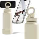 32oz Insulated Tumbler with Magnetic Phone Holder, Gym Water Bottle | Leak Proof Lid, 24hr Cold & 12hr Hot, Non-Slip Base | Travel Mug, Reusable & Eco-Friendly (cream white, 32, ounces)
