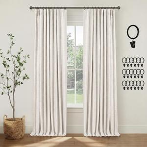 INOVADAY 100% Blackout Curtains for Bedroom, Black Out Curtains 90 Inch Long, Clip Rings Linen Blackout Drapes, Thermal Insulated Room Darkening for Living Room, 2 Panels - Beige,W50xL90
