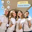 144pcs White Cotton Gloves for Dry Hands Sleeping, Breathable, Moisturizing Gloves White Cotton Glove Women for Dry Hand Moisturizing Cosmetic Eczema Hand Spa and Jewelry Inspection Serving-L