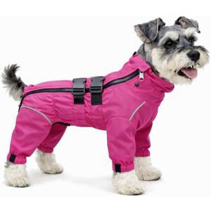 Lovelonglong Waterproof Dog Raincoat  4-Leg Full Body Dog Rain Suit with Reflective Strips & Leash Opening, Outdoor Dog Jacket for Rainy Weather (XS (back 9"), Rosered)