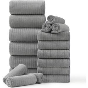 18 Piece Family Bath Towel Set Include 6 Bath Towels,6 Hand Towels and 6 Washcloths Soft Bathroom Towel with Hanging Loops,Highly Absorbent Quick Dry Towels Set for Bathroom,Hotel and Spa-Grey
