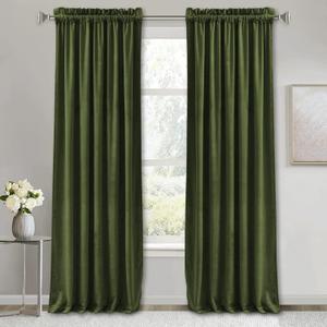 RYB Home Olive Green Velvet Curtains 108 inches 2 Panels Set, Luxury Window Treatment Privacy Thermal Insulated Backdrops for Living Room Bedroom, 52 inch x 108 inches (52"W x 108"L (Pack of 2))