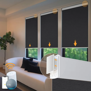 Motorized Blinds No Drill Automatic Blinds for Windows Cordless Roller Shades Electric Blinds with Remote Control Smart Blinds (Black, 36 x 72)