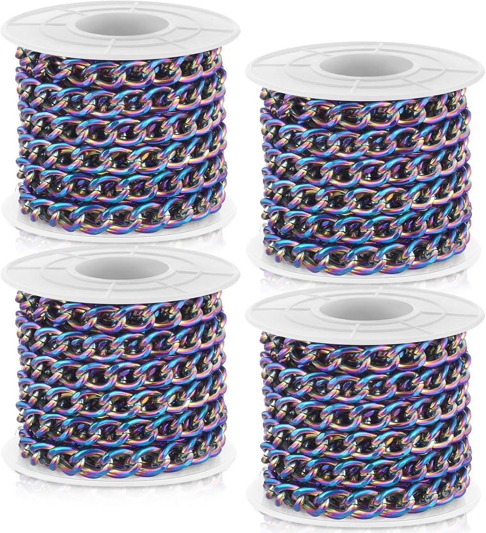 Jadive 4 Rolls 39.4 Feet Aluminium Necklace Chains 6.5 mm Twisted Links Spool Chain Jewelry Making Chains for Bracelet Necklace Jewelry Making(Colorful)