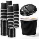 80 Set 4oz Disposable Espresso Cups with Lids, Black Ripple Corrugated Paper Disposable Mini Espresso Paper Cups Hot/Cold Drinking Insulated Hot for Party Picnic Travel Events Chocolate Tea Drinks