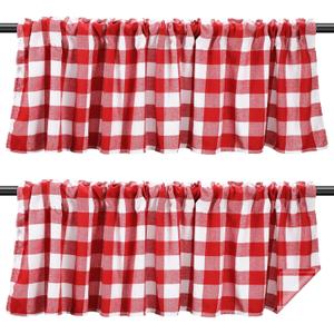 Tatuo Buffalo Plaid Curtains Buffalo Window Valances Farmhouse Design Window Decor Rod Pocket Valances for Kitchen, Bathroom, Living Room, 16 x 56 Inch (Red-White, 2 Pieces)