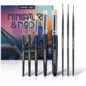 Transon 8pcs Miniature Painting Dry Brush Set with 5 Drybrushes and 3 Small Detail Brushes for Model Making and Miniature Model Painting