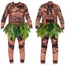 Kids Boys Halloween Long Sleeve T-Shirts Pants Cosplay Suits Christmas Costume With Leaf Skirts (130 (7-8 years), Brown)
