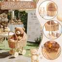 Wicker Baby Carriage for Baby Shower Vintage Wicker Stroller Woven Rattan Flower Basket Rustic Decorative Cart Storage with Handle for Floral Arrangement Wedding Photo Props (Wood Color,24 in)