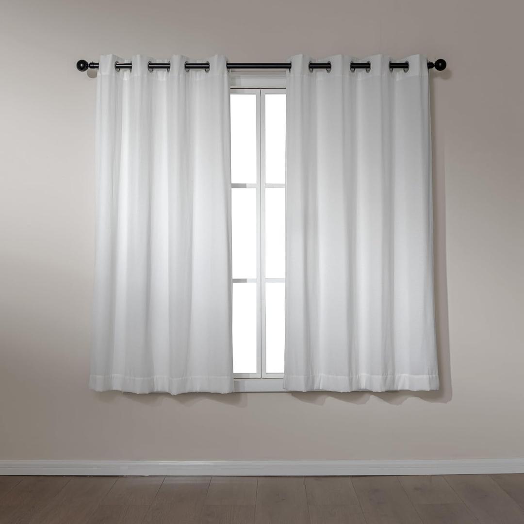 Amazon Basics Chenille Room Darkening Curtains, Light Filtering Window Drapes for Bedroom and Living Room, 2-Panel Set with Grommets, 42" W  63" L, White Diamond