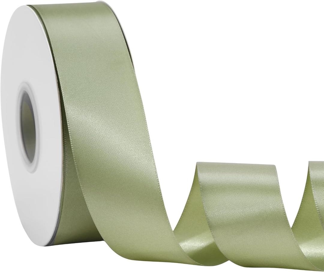 Sage Green Ribbon 1-1/2 Inch x 50 Yards  Rustic Double Faced Satin Ribbon for Wedding Decor, Gift Wrapping & Floral Styling