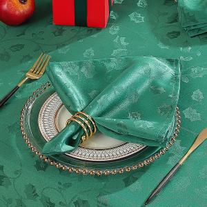SASTYBALE Christmas Cloth Napkins Set of 4, Washable Napkins with Jacquard Leaves, Heavyweight Fabric Napkins for Restaurant Party Dinner Decor (20" x 20", Green)