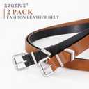 2 x XZQTIVE 2 Pack Women's Skinny Leather Belts for Jeans Pants Dress Ladies Thin waist belt with Gold Buckle (Silver Black+brown)