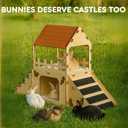 OtterPets Extra Large Bunny Hideout, Cozy Rabbit Castle with Fleece Mats, Wooden Rabbit Hideout, Bunny House Indoor Indoor, Chinchilla, Guinea Pig House (Pet Safe Wood Joints)