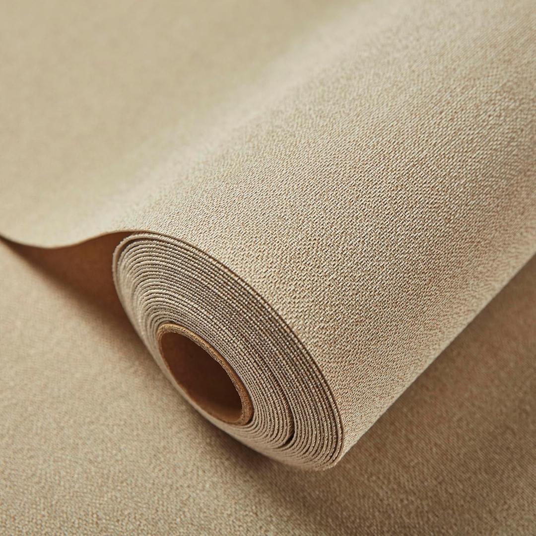 Fabric Grasscloth Texture Self-Adhesive Wallpaper Linen Peel and Stick Wallpaper Easy to Apply Removable Easy to Clean for Bedroom Livingroom Cabinet 16.5inx236.2in -Brown