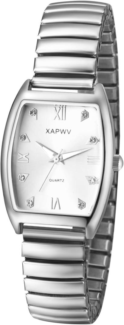 Avaner Elastic Strap Wrist Watches: Stretch Band Gold Silver Easy Reader Bracelet His and Her Bangle Wrist Watches for Men Women