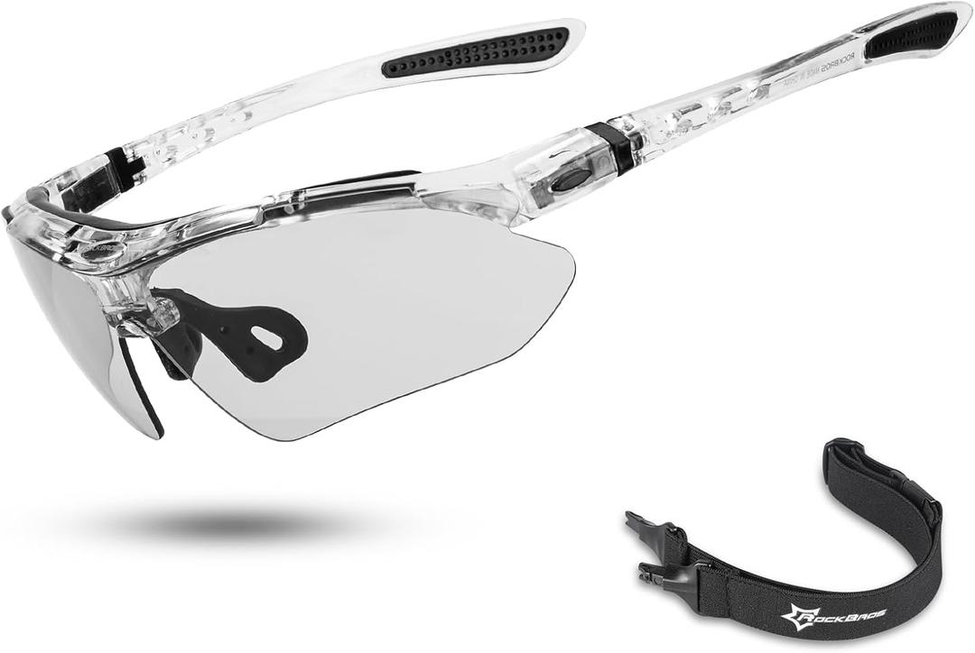 ROCKBROS Photochromic Sports Sunglasses Mens Pickleball Glasses Cycling Glasses MTB Sunglasses, with Removable Elasctic Band