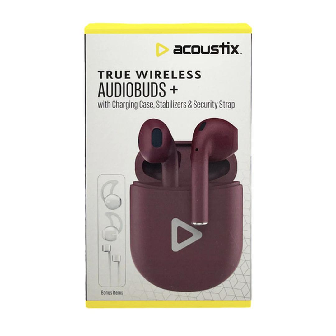 Acoustix AudioBuds+ True Wireless Bluetooth Earbuds with Charge Case - Burgundy