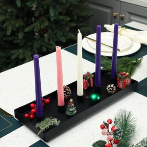 Amyhill Advent Candle Holder 5 Candlestick Seats Matte Black Iron Candle Tray for Taper Candles Halloween Autumn Thanksgiving Christmas Fireplace Mantel Table Kitchen Fireplace Centerpieces Decoration