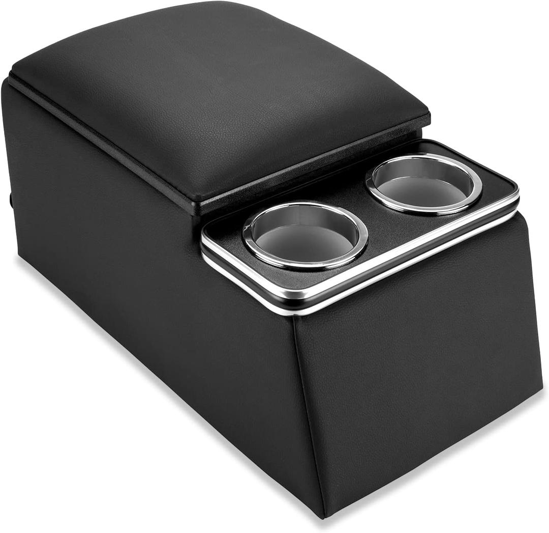 Pilot Automotive 124810 Universal Truck Seat/Bench Contractor Center Console Business Organizer and Storage with Cup Holders and Padded Top Lid for Armrest, Black