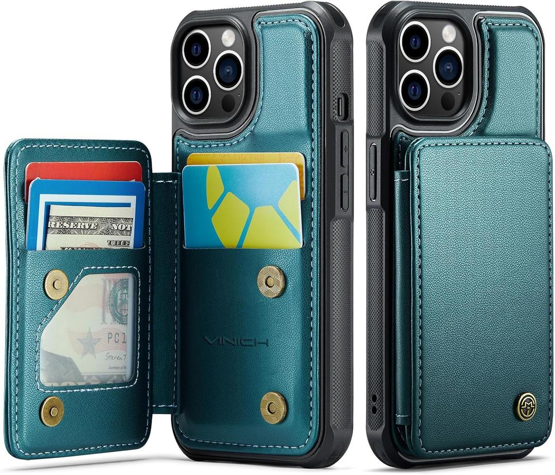 Vinich for iPhone 12 Pro Max Wallet Case with Card Holder, RFID Blocking Credit Slots Kickstand Shockproof Phone Cover Fit for iPhone 12 Pro Max 6.7" Bluish Green