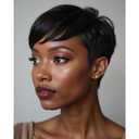 MOONSHOW Short Wigs for Black Women Pixie Cut Wig Black Short Hair Pixie Wigs for Black Women Straight Bowl Cut Wig Black Pixie Wigs With Bangs Short Curly Wigs