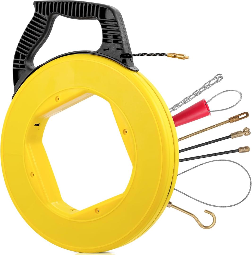 Electrical Fish Tape, 164FT 3.5mm Fish Tape Wire Puller, Fiberglass Fish Tape Cable Puller Kit Electrical Fish Tape PET Wire Pulling Tools- Cable Pulling Aid Including 5 Adapters