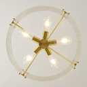 Modern Textured Glass Chandeliers for Dining Room: 20'' Drum Brushed Gold Entryway Light Fixture Hanging - 5 Light Kitchen Chandelier Over Table - Semi Flush Mount Chandelier for Bedroom Hallway Foyer