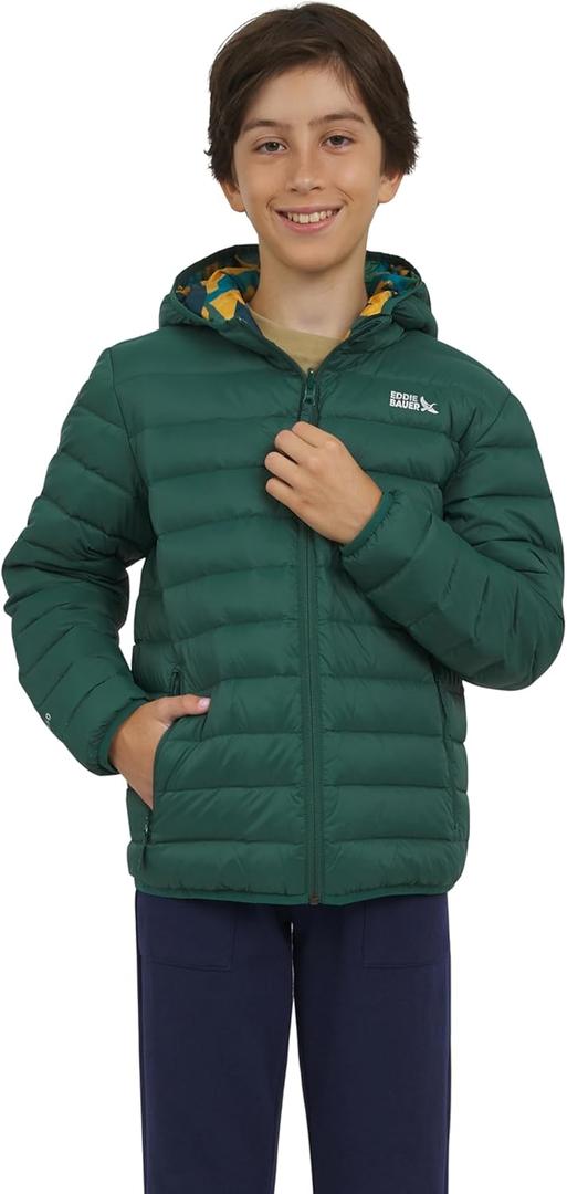 Eddie Bauer Boys' CirrusLite Reversible Lightweight Down Puffer Jacket (Small, Mallard Green)