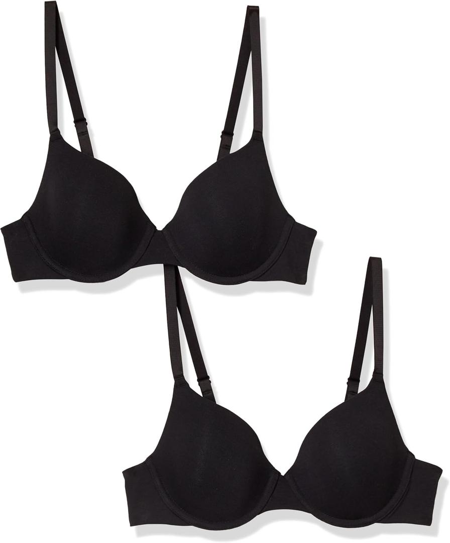 Amazon Essentials T-Shirt Bras for Women, Comfortable Underwire, Pack of 2 (36A, Black)