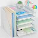 Desk Organizer, 5-Tier Paper Letter Tray Organizer with File Holder, Drawer and Pen Holder, Desktop Organizer for Office Supplies, White