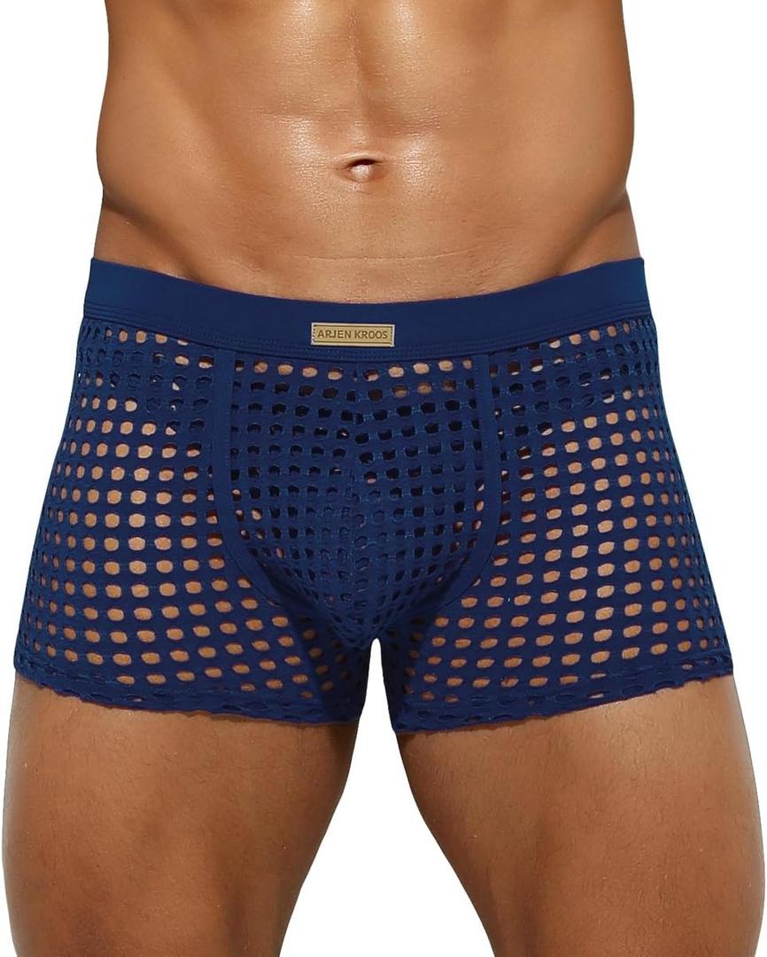 Arjen Kroos Mens Boxer Briefs Breathable Hot Mesh Underwear (4X-Large, Dark Blue)