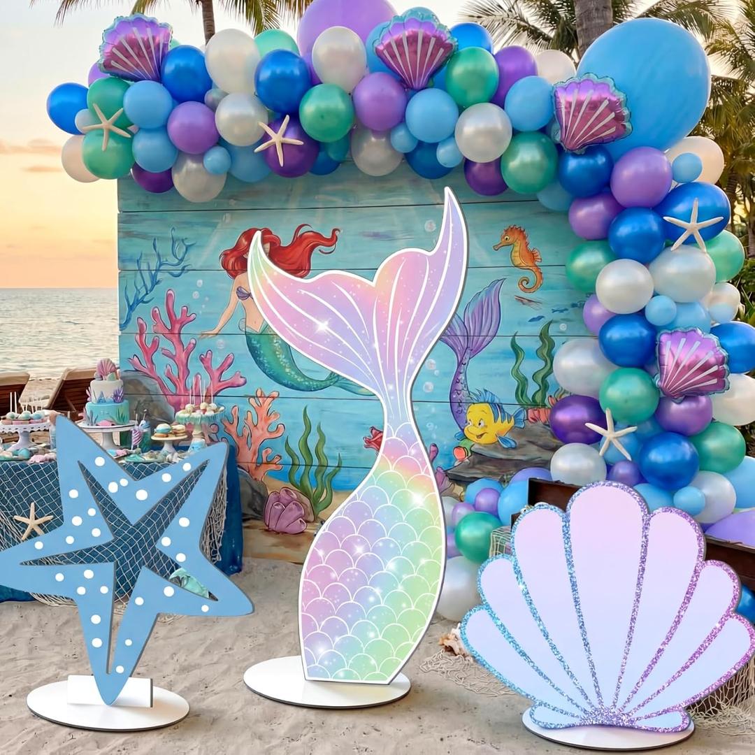 Amyhill 3 Pcs Large Under The Sea Mermaid Decoration Vbs 2026 Decorations Summer Sunday School Decoration Mermaid Tail Seashell Starfish Stand Decor Ocean Cutouts for Classroom Vocation Birthday Party