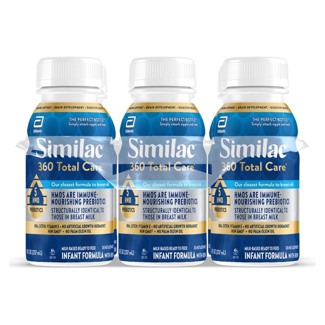 Similac 360 Total Care Ready-to-Feed Baby Formula | 5 HMO Prebiotic Blend, Infant Formula to Support Baby’s Immune System, Brain Development & Digestive Health, 8-fl-oz, 6 pack (EXP 07/01/27)