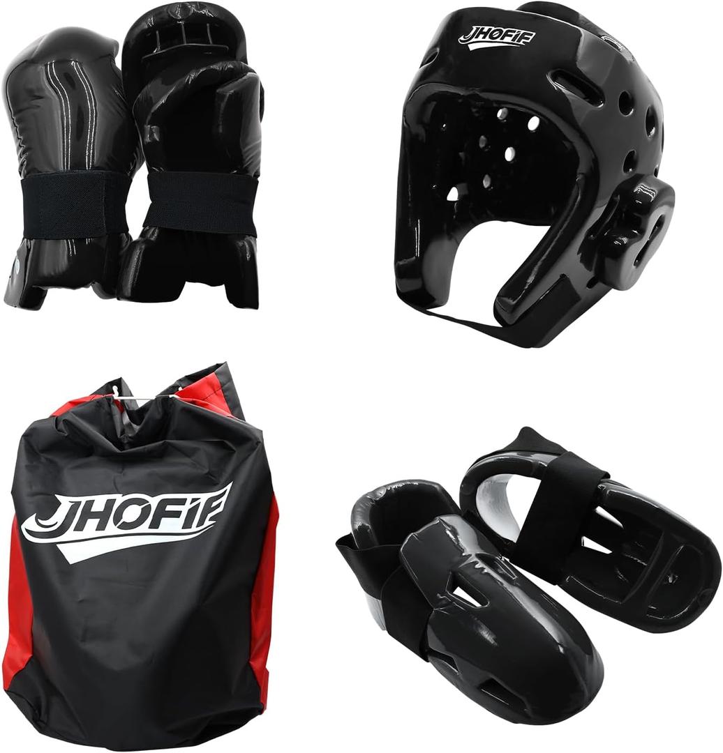 Martial Arts Karate Protective Sparring Gear Package Deal/Gift Adjustable Adult & Youth Headgear, UZJ Gloves & Kicks for MMA, Taekwondo, Boxing Training M