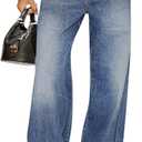 Cicy Bell Womens Wide Leg Jeans Drawstring High Waisted Baggy Straight Leg Jeans Trendy Boyfriends Denim Pants with Pockets (Blue)