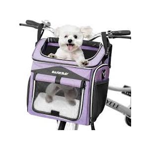 BARKBAY Dog Bike Basket Carrier, Expandable Foldable Soft-Sided Dog Carrier, 2 Open Doors, 5 Reflective Tapes, Pet Travel Bag,Dog Backpack Carrier Safe and Easy for Small Medium Cats and Dogs(Purple)