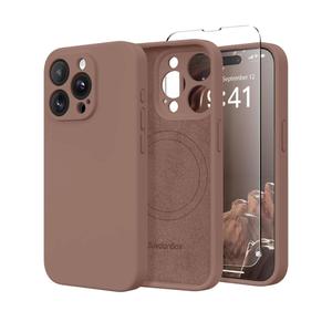 Magnetic for iPhone 14 Pro Case, Compatible with MagSafe, [Full Camera Protection][Screen Protector] Silicone Shockproof Protective Phone Case for iPhone 14 Pro 6.1", Brown