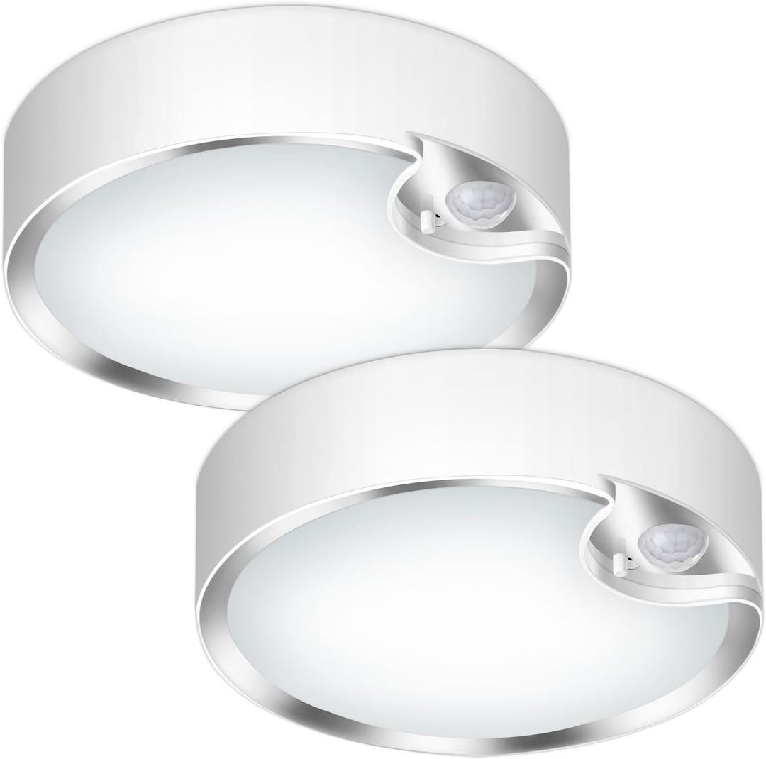 TOOWELL Motion Sensor Ceiling Light Battery Operated Indoor LED Ceiling Lights for Closet Hallway Pantry Laundry Stairs Garage Bathroom Shower Porch Shed Wall 400LM Motion Activated Light - 2 Pack