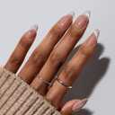 BTArtbox Press On Nails Almond - Medium Cat Eye French Tip Nails with Glue for Daily Nail Art, Fake Nail Extensions In 16 Sizes - 32 Nail Kit, Liquid Radiance