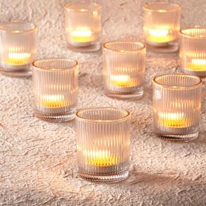 Homemory 24 Pcs Glass Votive Candle Holders, Clear Tealight Candle Holder, Vintage Candle Holders Bulk for Table Centerpieces, Christmas, Baby Shower, Birthday, Wedding