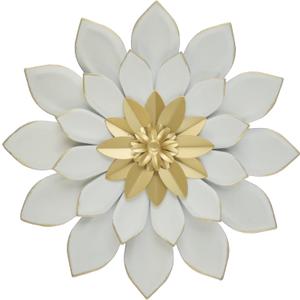 JWZSKZYZ Metal Flower Wall Decor, 9.5inch white gold Modern Iron Floral Wall Art Sculpture Farmhouse Hanging Decoration for Home Living Room, Bathroom, Kitchen, indoor, Patio Porch - White