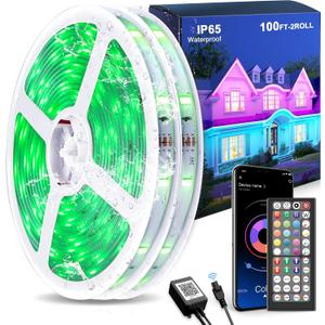 MuliVid 100FT Outdoor LED Strip Lights Waterproof (2 Rolls of 50ft) IP65 Led Strip Lights with Remote, RGB Color Changing Christmas Rope Lights for Outside
