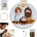 QZAVIRE Nativity Scene Embroidery kit, Christmas Cross Stitch Kit with Wooden Hoop All-Inclusive Supplies Easy Embroidery Starter for Beginners Adults Holiday Home Decor DIY Hand Gift
