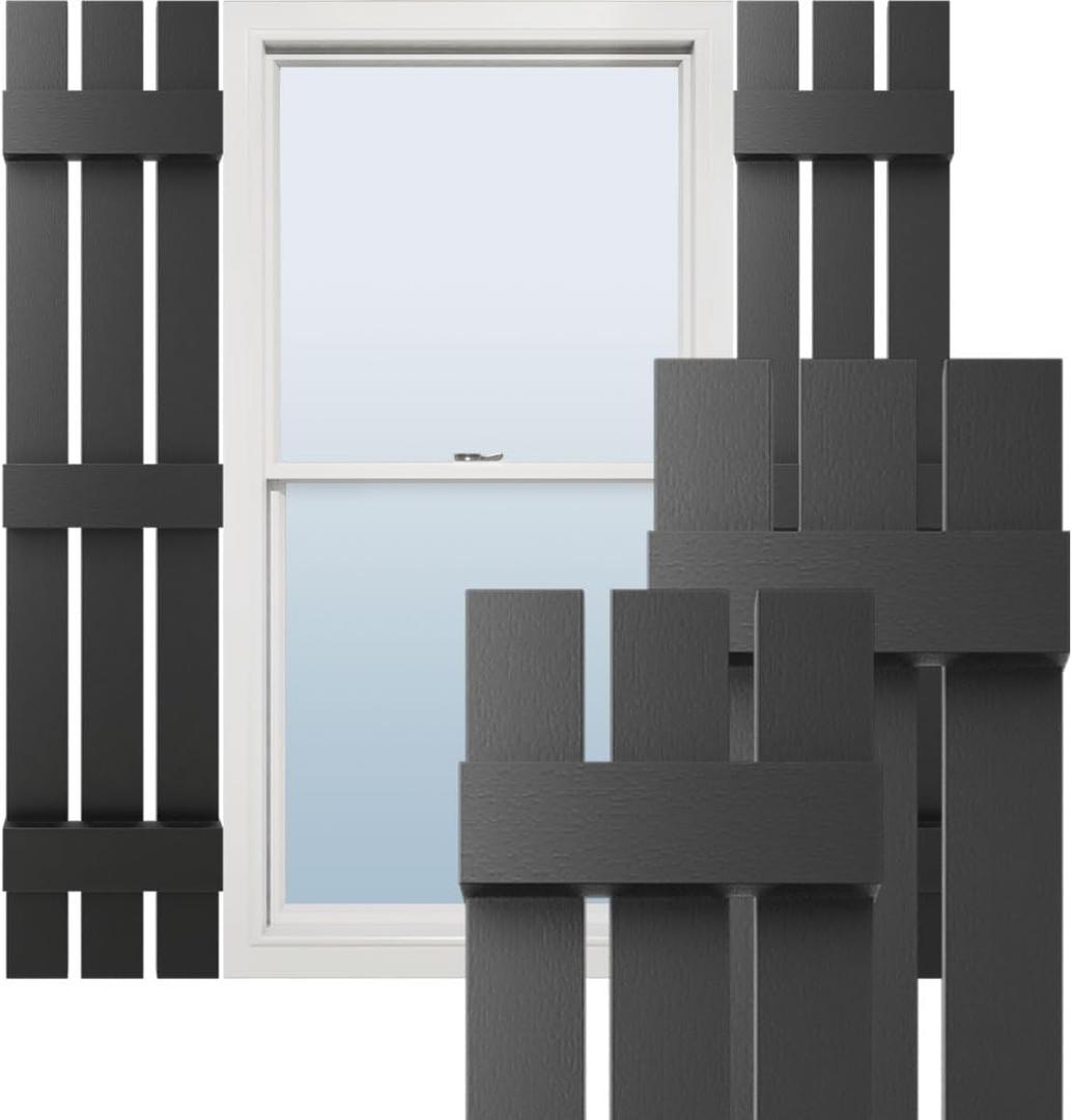 Ekena Millwork Lifetime Vinyl LS3S12X05500BL Standard Three Board Spaced, Board-n-Batten Vinyl Shutters, w/Installation Shutter-Lok's & Matching Screws (Per Pair), 12"W x 55"H, Black